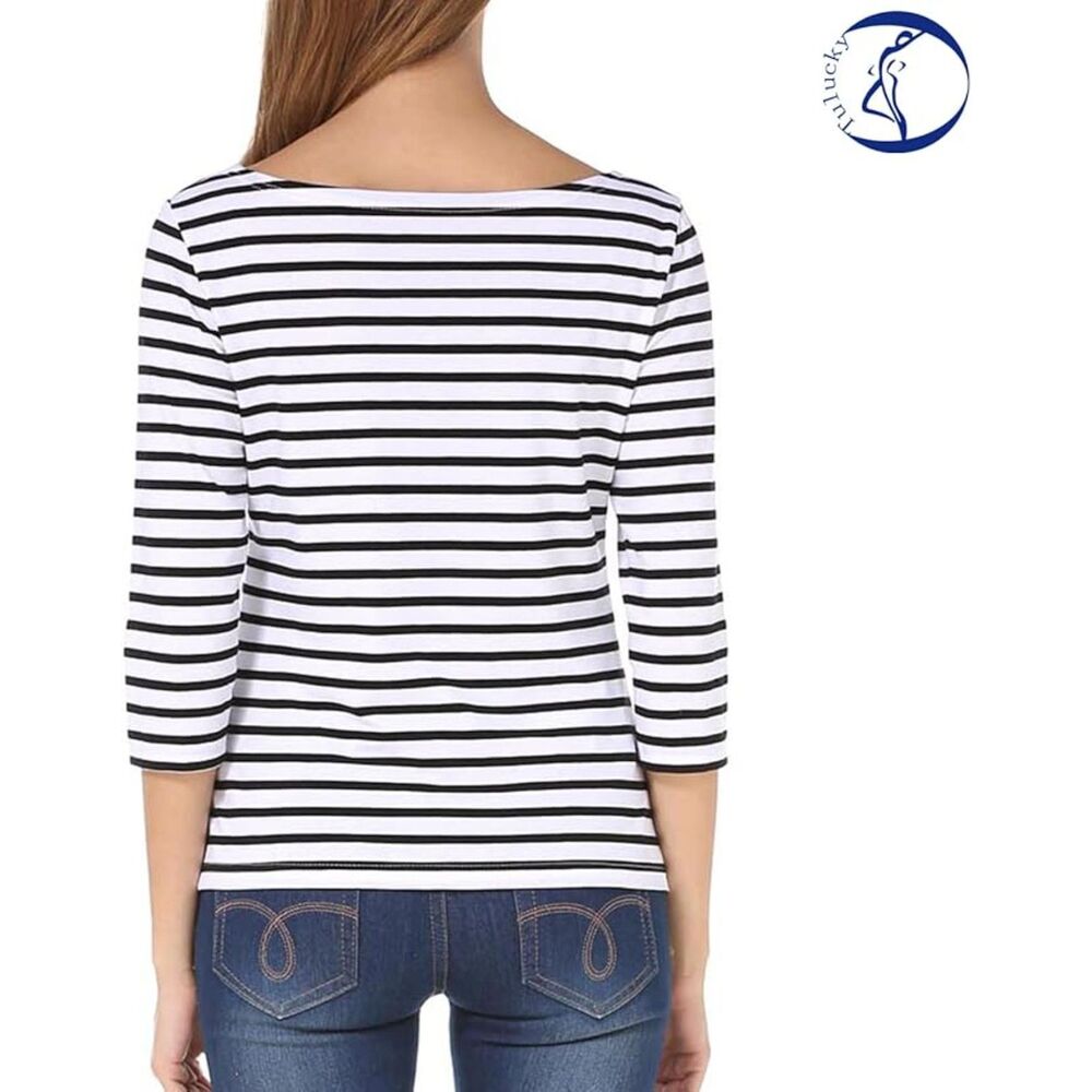 Stripe Tees Round Neck Top, Small, 6F-200T003 - Picture 2 of 3